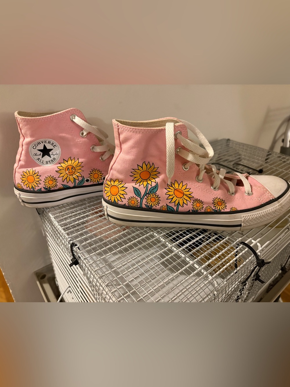 Converse Cream and Pink High Top Sneakers